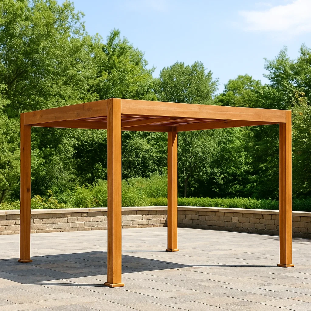 Quadratische Pergola, Holz, braun, festes Dach, wetterfest, 300 x 250 x 250 cm, Garten - Xfbre8I2b4UY