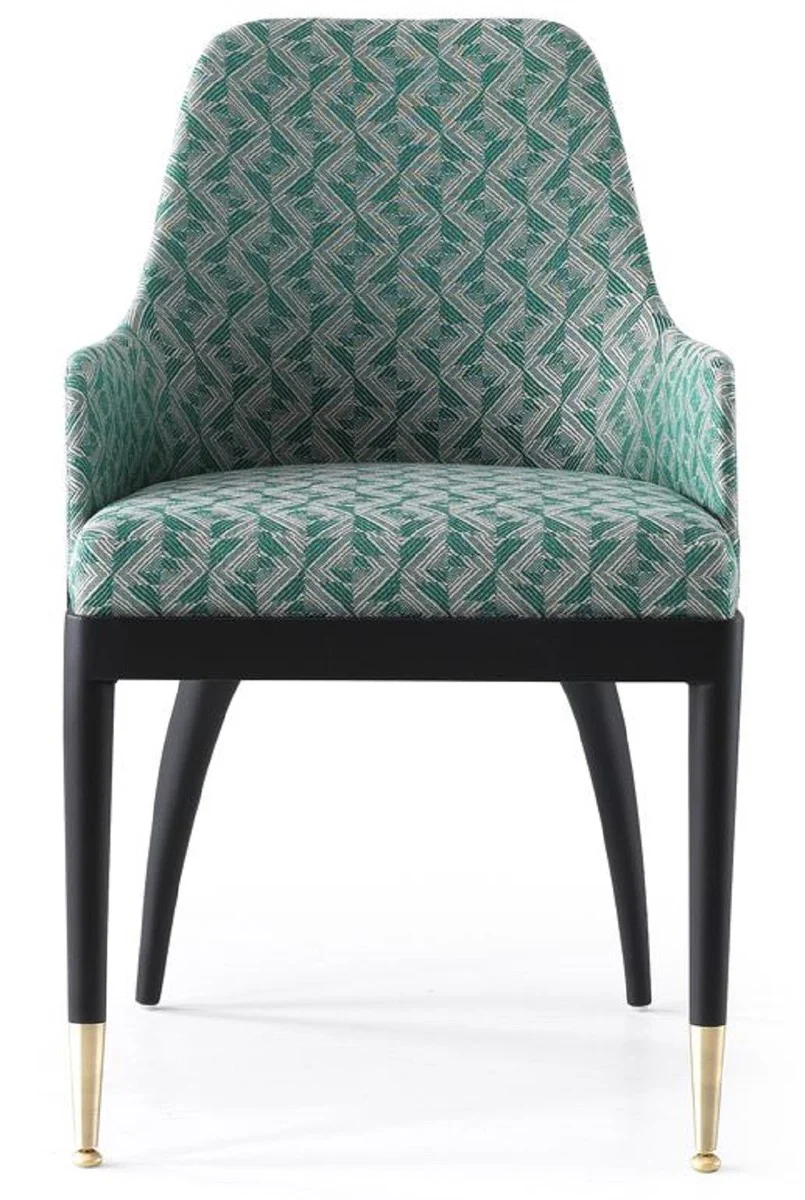 Luxury dining room chair set of 6 with armrests green pattern / black / brass 55 x 59 x H. 88 cm - dining room furniture - restaurant furniture - dining room furnishings - luxury furniture