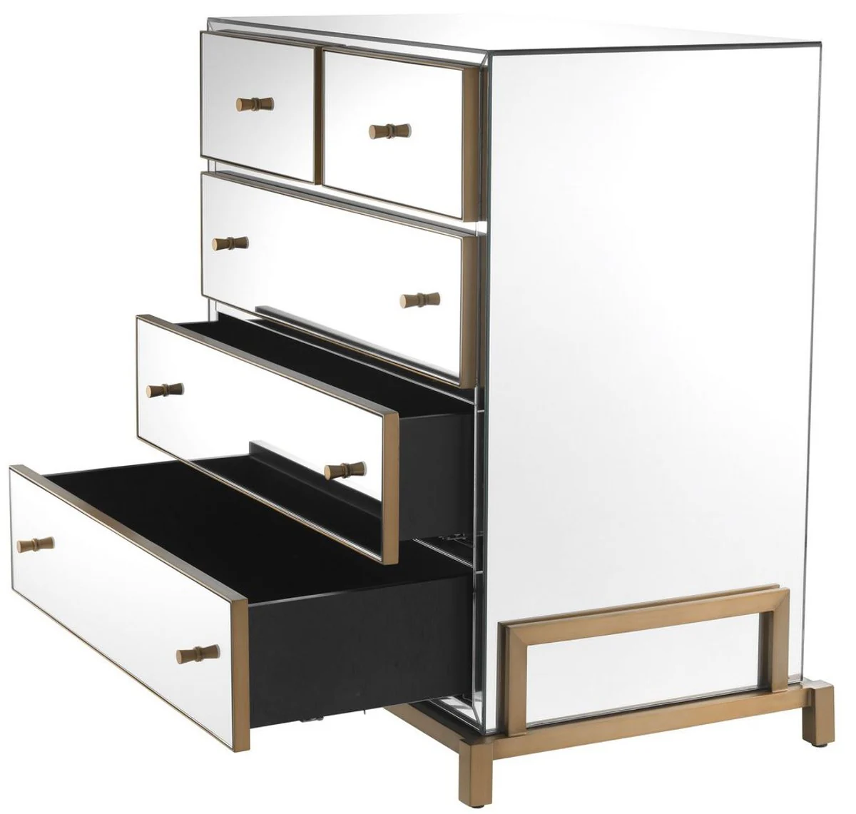 Luxury mirror glass chest of drawers with 5 drawers brass colored 88.5 x 52 x H. 87.5 cm - Mirrored bedroom cabinet - Bedroom furniture