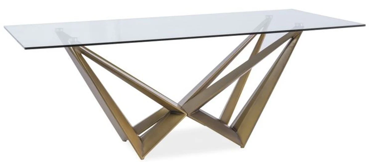 Designer dining table with glass top brown 200 x 100 x H. 76 cm - luxury dining room furniture