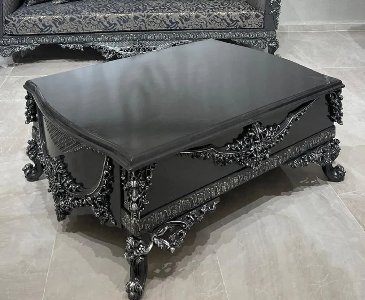 Luxury Baroque coffee table gray / silver - Magnificent living room table in Baroque style - Baroque style living room furniture - Baroque furnishings - Baroque furniture - Luxury furniture in Baroque style