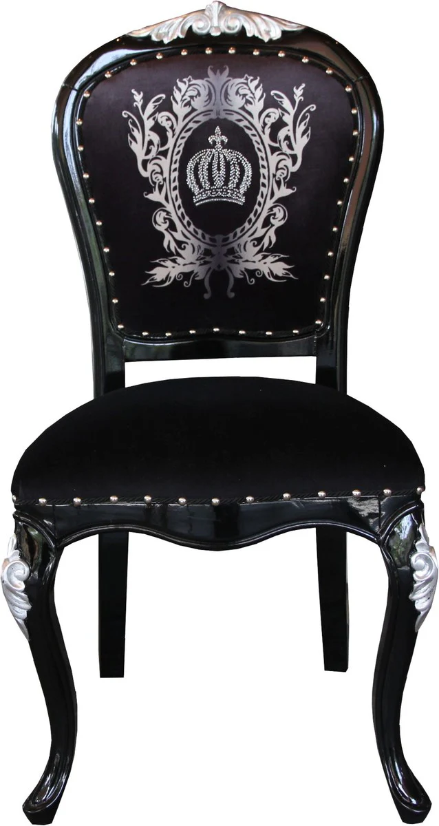 Pompöös by Luxury Baroque Dining Room Chair Black / Silver with Crown - Pompöös Baroque Chair designed by Harald Glööckler