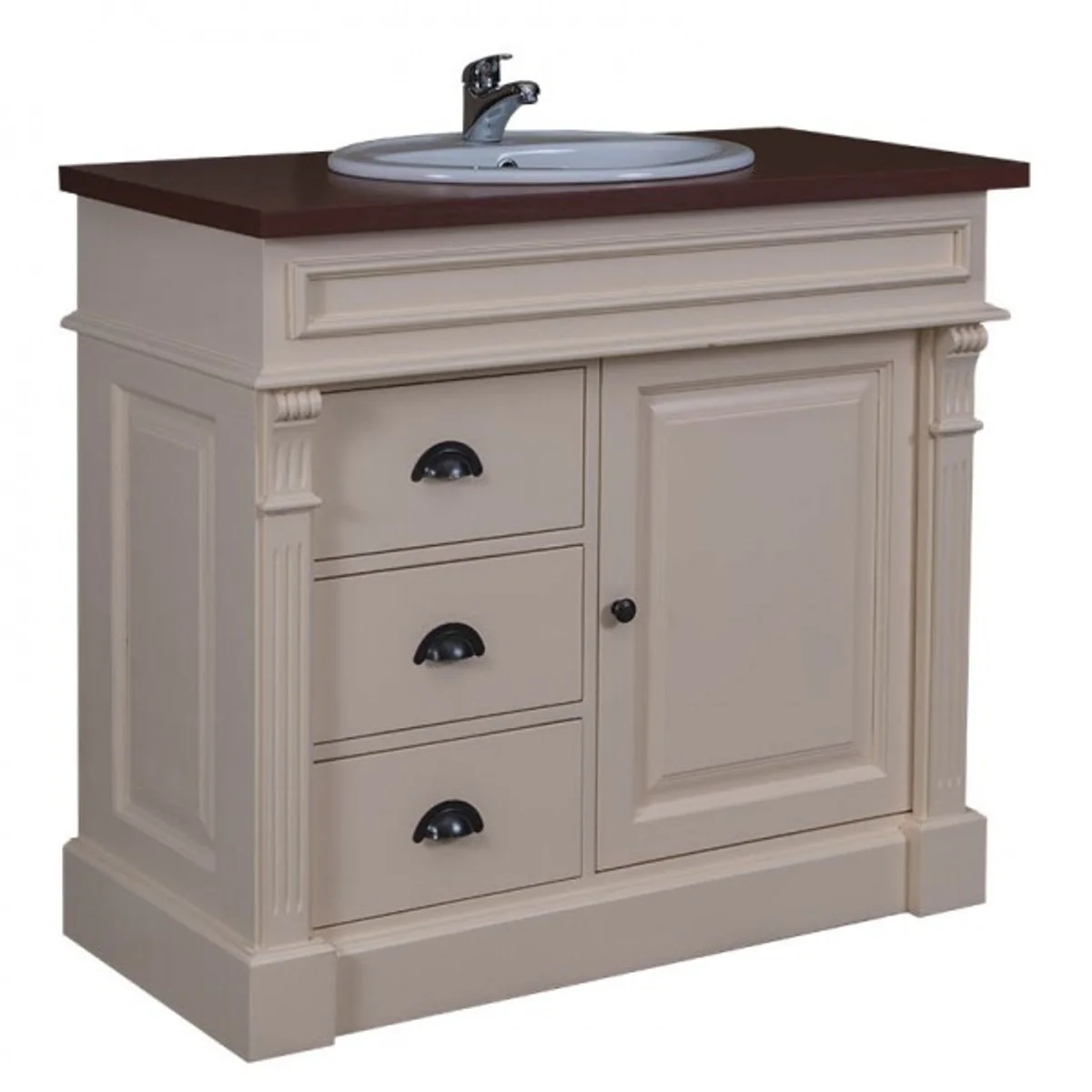 Country house style wash cabinet vanity unit including 1 sink cream / brown - bathroom cabinet