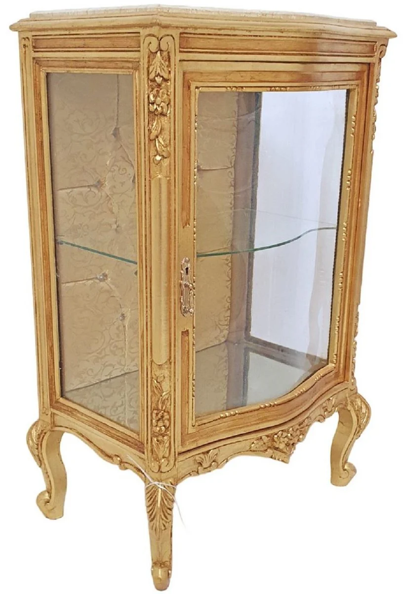 Baroque display cabinet gold / cream - handmade solid wood display cabinet with glittering stones and marble top - living room furniture in baroque style - baroque furniture