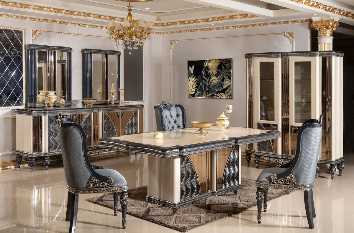 Luxury Baroque Dining Table Beige / Black / Gold - Rectangular Baroque Style Kitchen Table - Luxury Dining Room Furniture in Baroque Style - Baroque Dining Room Furniture - Baroque Furnishings