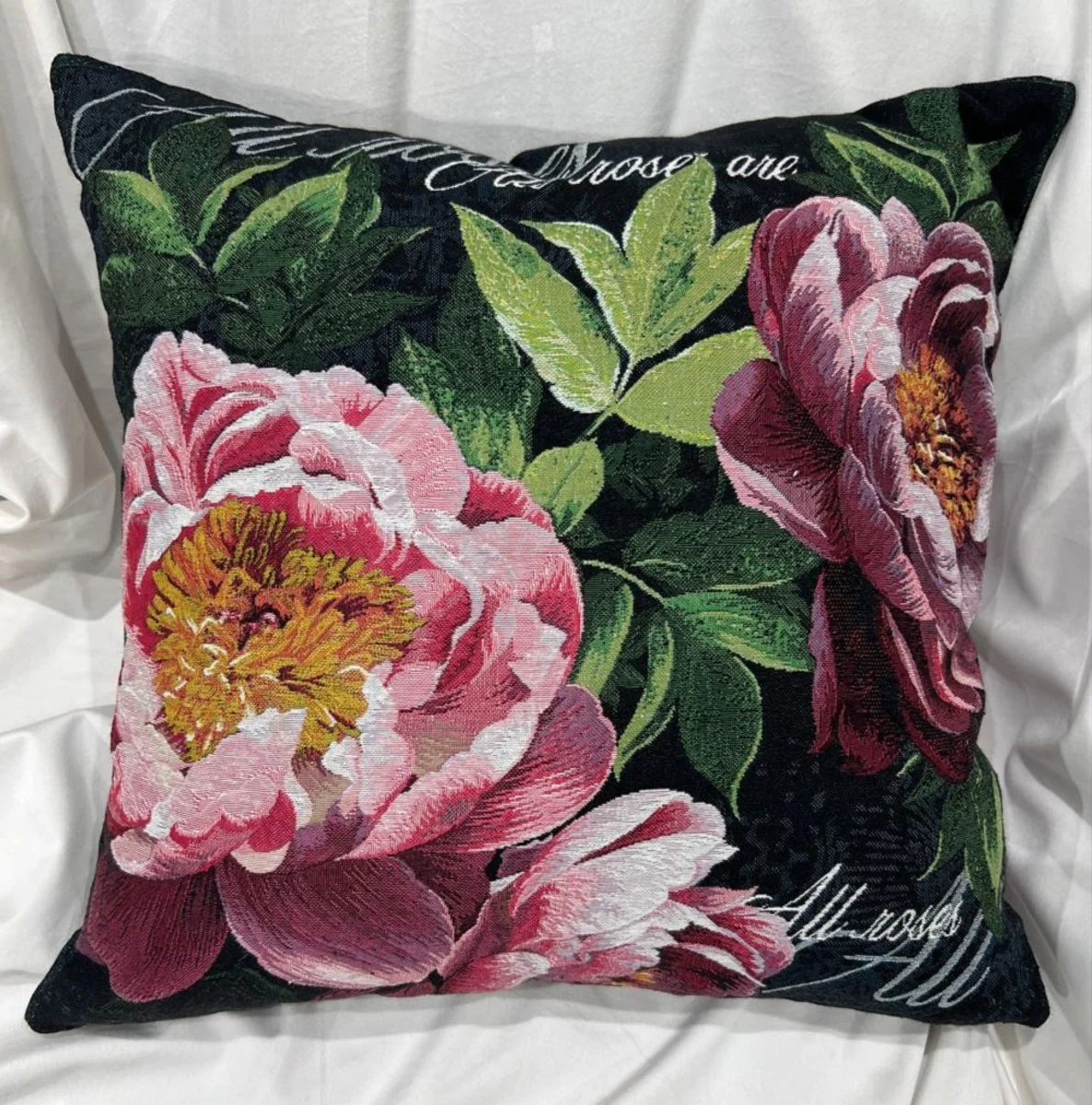 Luxury decorative cushion roses black / multicolored 45 x 45 cm - printed decorative cushion with elegant tapestry fabric - luxury decorative accessories