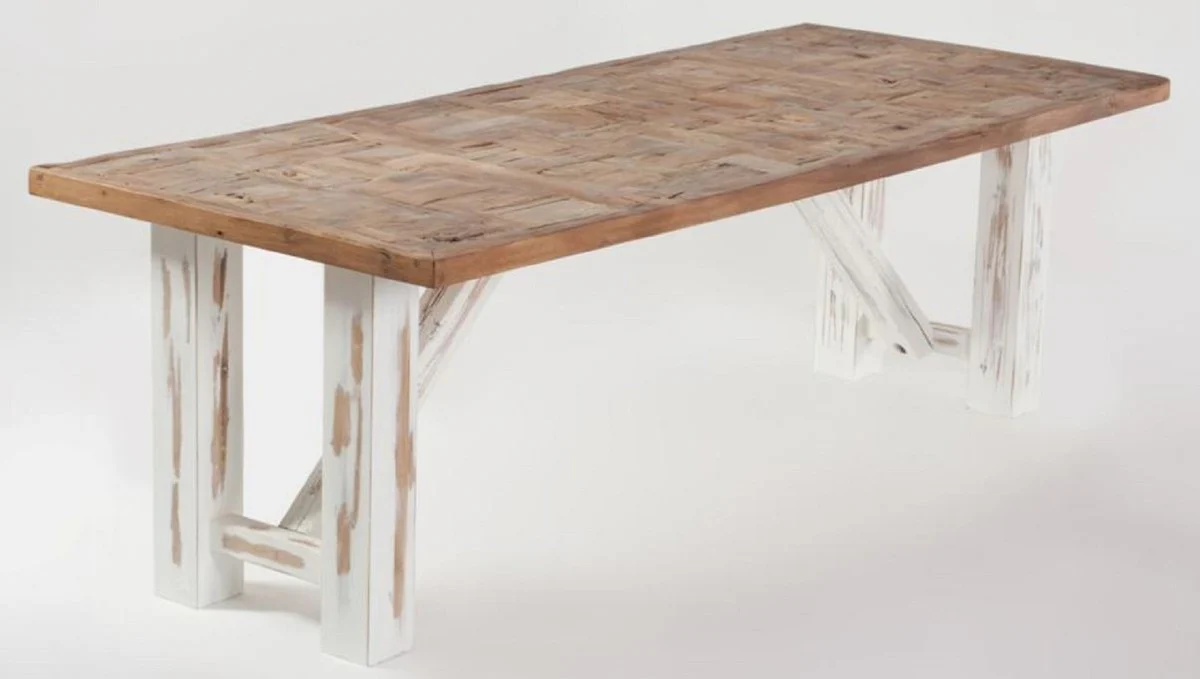 Country Style Dining Table Natural Colors / White - Various Sizes - Rectangular Rustic Solid Wood Kitchen Table - Rustic Dining Room Furniture - Country Style Dining Room Furniture
