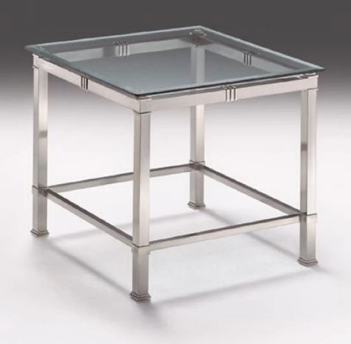 Luxury side table silver 60 x 60 x H. 48 cm - Square brass table with glass top - Luxury living room furniture