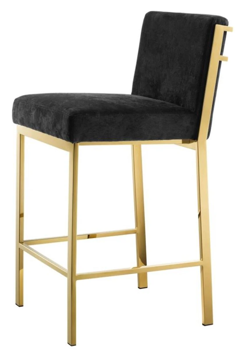 Luxury bar chair black / gold 43 x 54 x H. 91 cm - designer stainless steel bar stool with velvet fabric - bar furniture