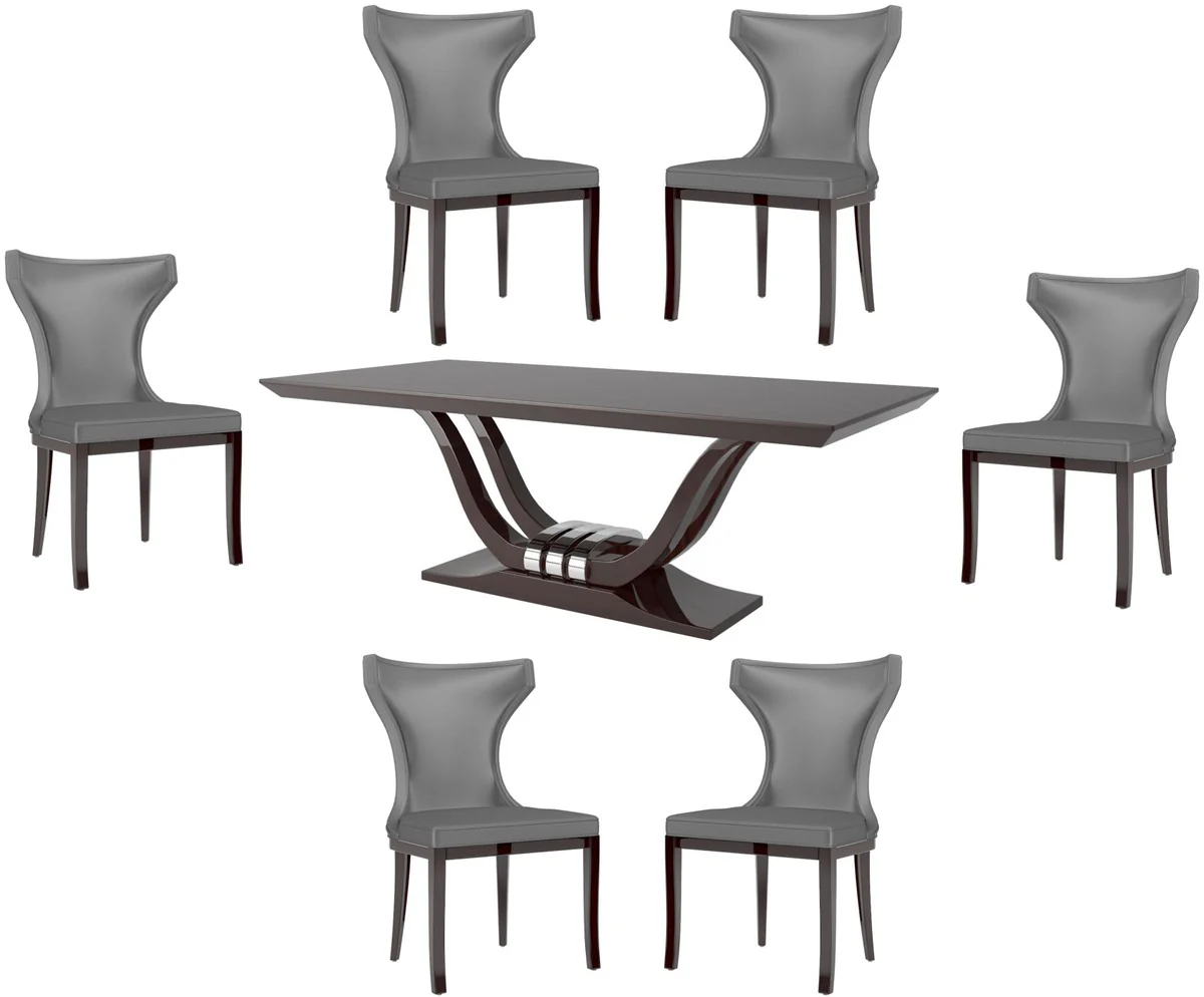 Luxury Dining Room Set Silver / Dark Brown - 1 Dining Room Table & 6 Dining Chairs - Luxury Quality - Luxury Dining Room Furniture