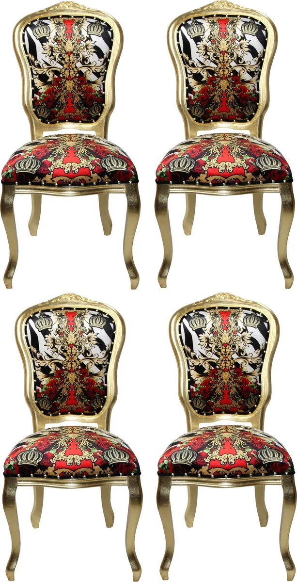 Pompöös by Luxury Baroque Dining Room Chairs Crown Black / White / Red / Gold - Pompöös Baroque Chairs designed by Harald Glööckler - 4 dining room chairs