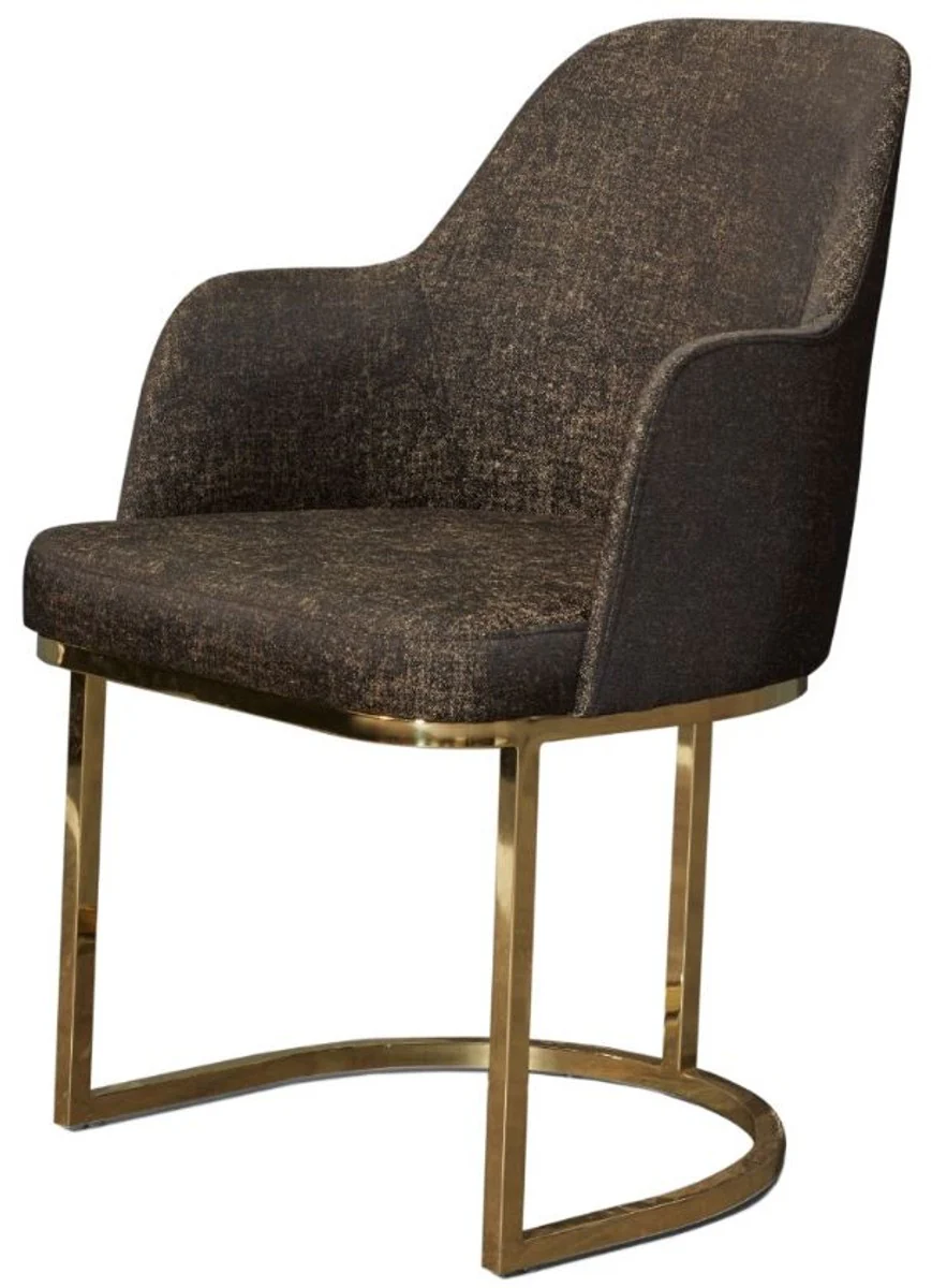 Luxury dining room chair set gray / gold 70 x 95 x H. 96 cm - Kitchen chairs set of 6 - Dining room chairs with armrests - Luxury dining room furniture