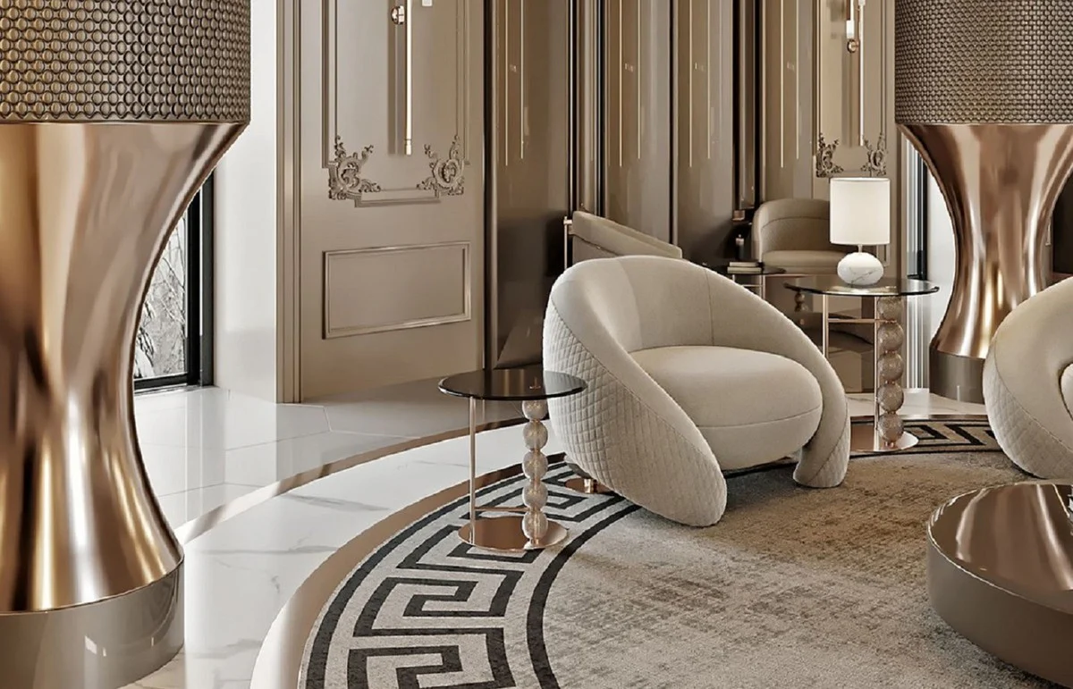 Luxury living room set light gray / copper / black - 2 luxury sofas & 2 luxury armchairs & 1 luxury coffee table & 2 luxury side tables - living room furniture - luxury furniture