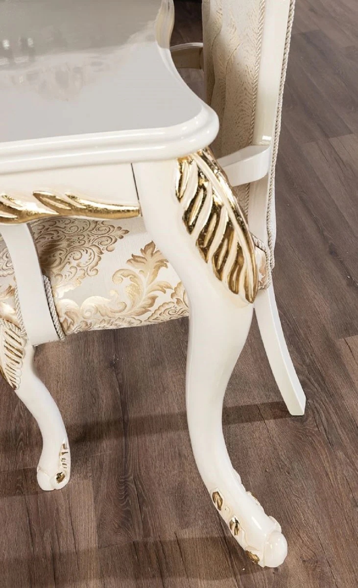 Luxury Baroque Dining Table White / Gold - Rectangular Baroque Style Kitchen Table - Luxury Dining Room Furniture in Baroque Style - Baroque Dining Room Furniture - Baroque Furnishings