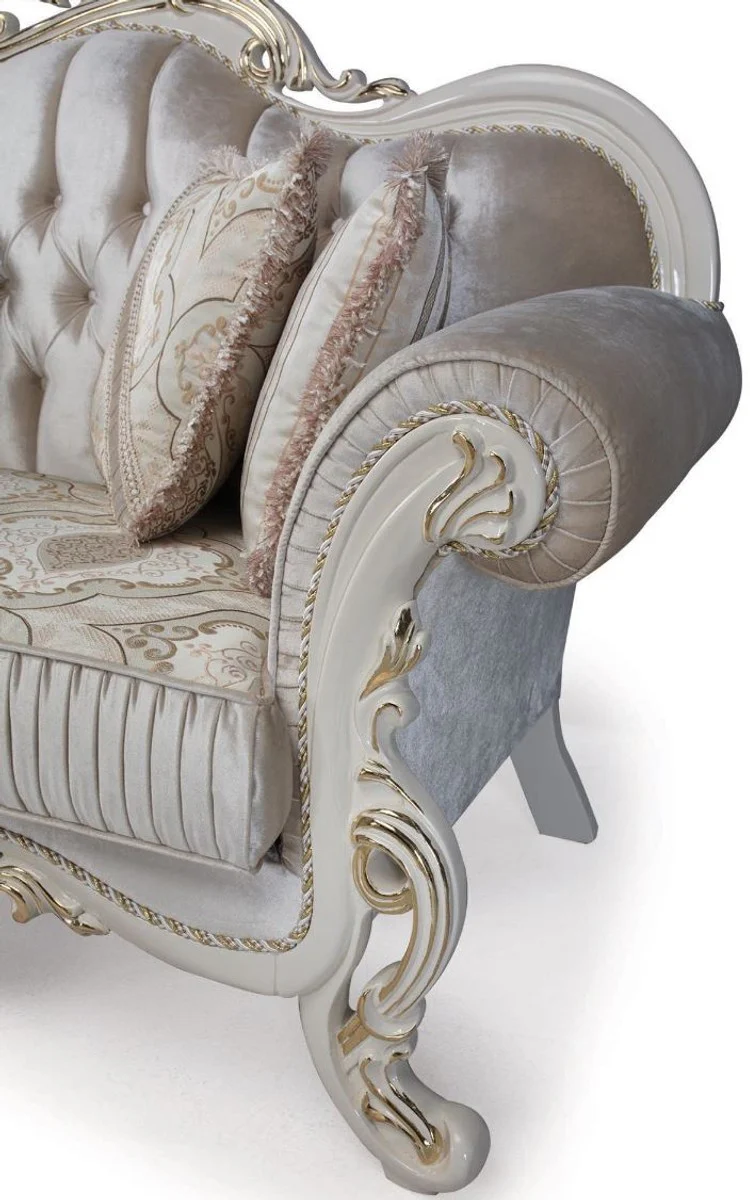 Luxury baroque sofa multicolored / white / gold 227 x 90 x H. 118 cm - living room sofa with decorative pillows - living room furniture in the baroque style