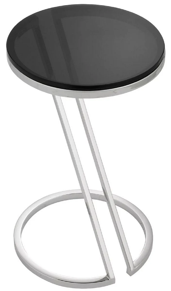 Luxury side table silver / gray Ø 36 x H. 60 cm - stainless steel table with glass top - living room furniture - luxury furniture - luxury furnishings - luxury interior