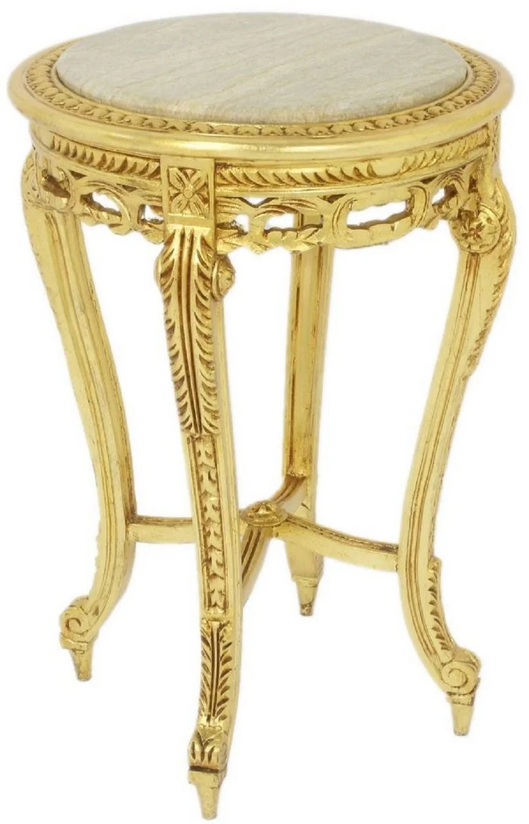 Baroque side table with marble top gold / cream Ø 40 x H. 60 cm - Round antique style table - Baroque living room furniture