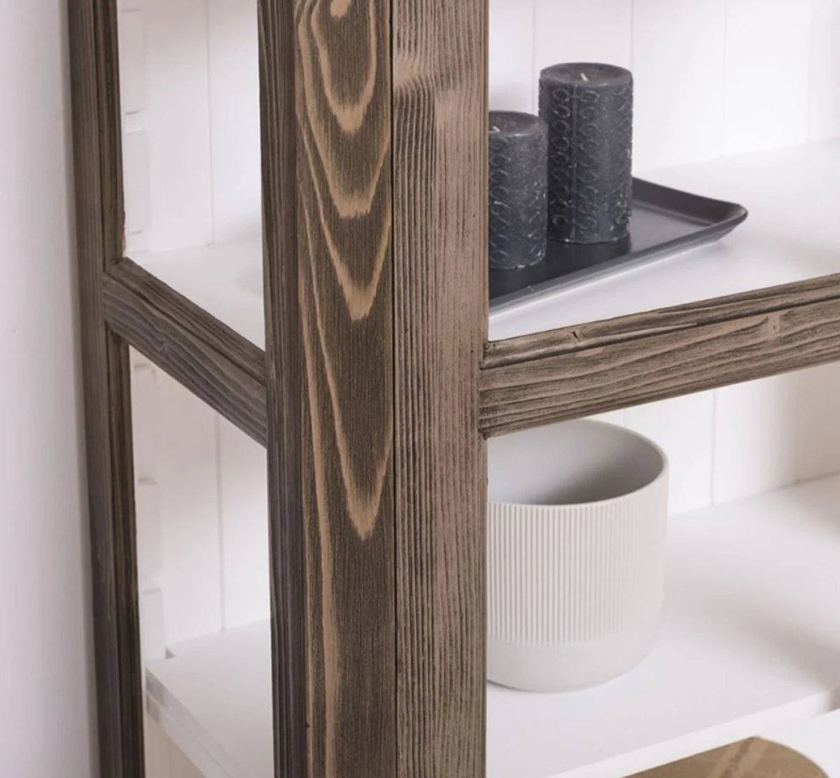 Country house style display cabinet brown / white 109 x 40 x H. 210 cm - solid wood cabinet with 2 glass doors - display cabinet - country house style furniture