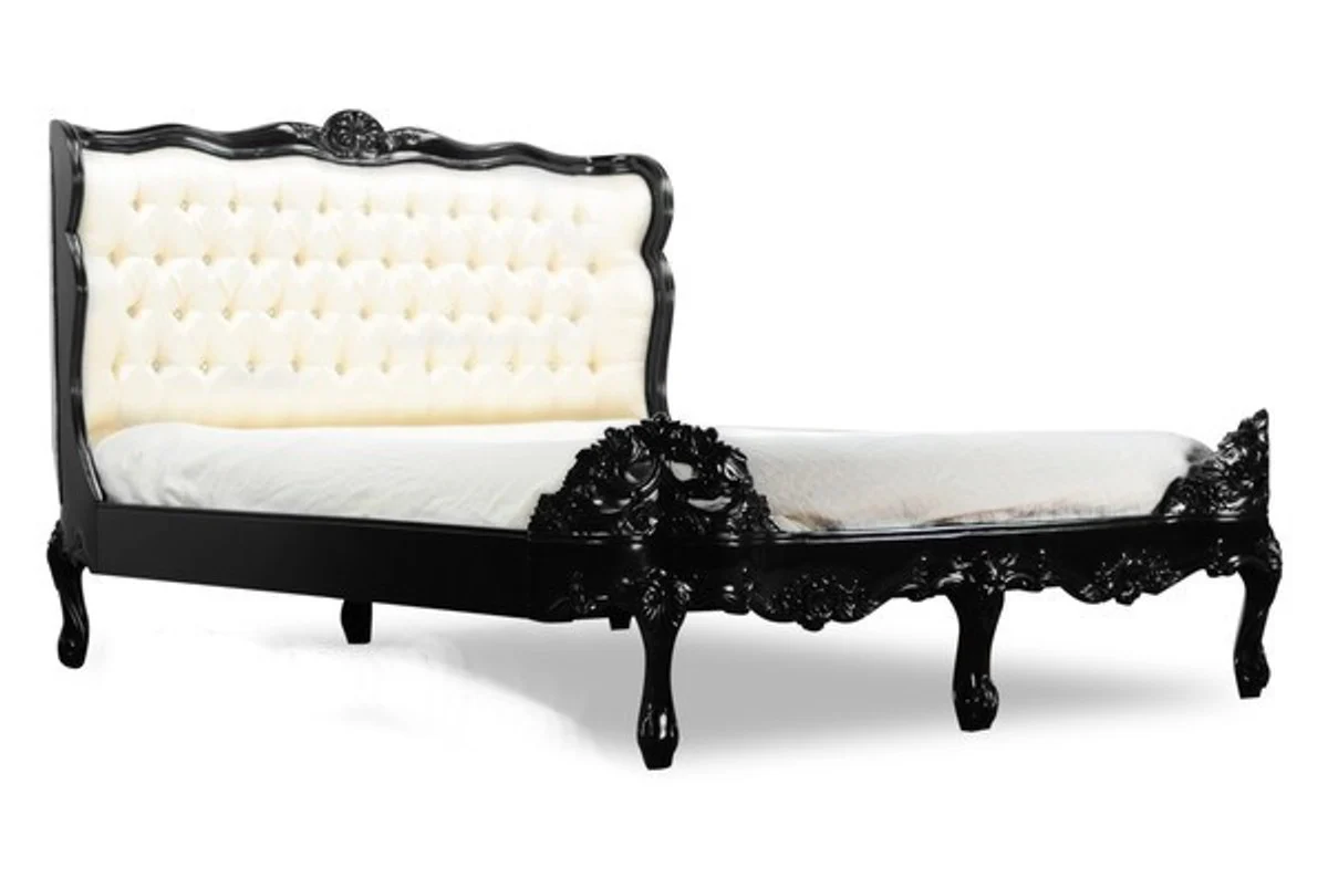 Baroque bed Barocco Splendid black high gloss / cream satin fabric 180 x 200 cm from the luxury collection by Casa Padrino