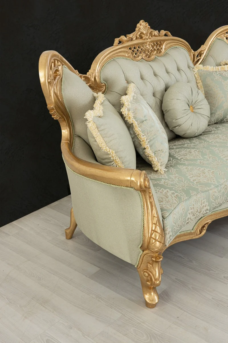 Luxury Baroque Living Room Set Light Green / Gold - 2 Sofas & 2 Armchairs & 1 Coffee Table - Handmade Baroque Living Room Furniture - Noble & Magnificent