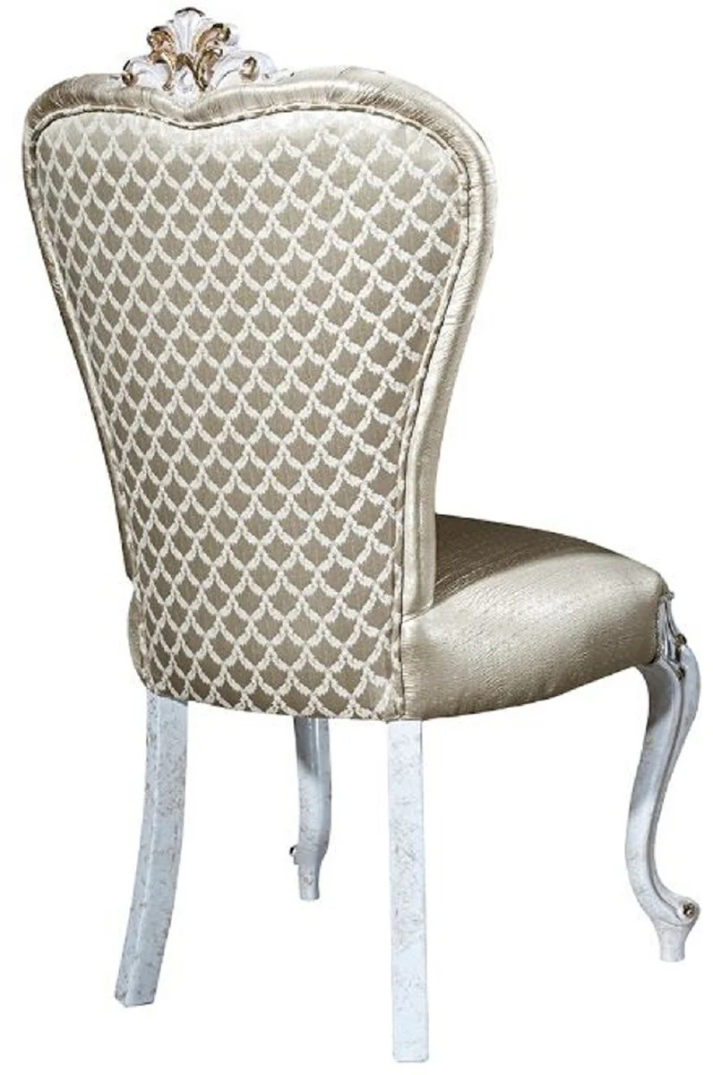 Luxury Baroque Dining Chair Gold / Antique White / Gold - Handcrafted Solid Wood Kitchen Chair - Baroque Dining Room Furniture