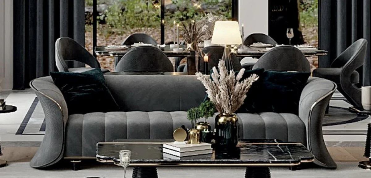 Luxury sofa gray / gold 260 x 100 x H. 79 cm - living room sofa - hotel sofa - living room furniture - hotel furniture - luxury furniture - living room furnishings - luxury furnishings