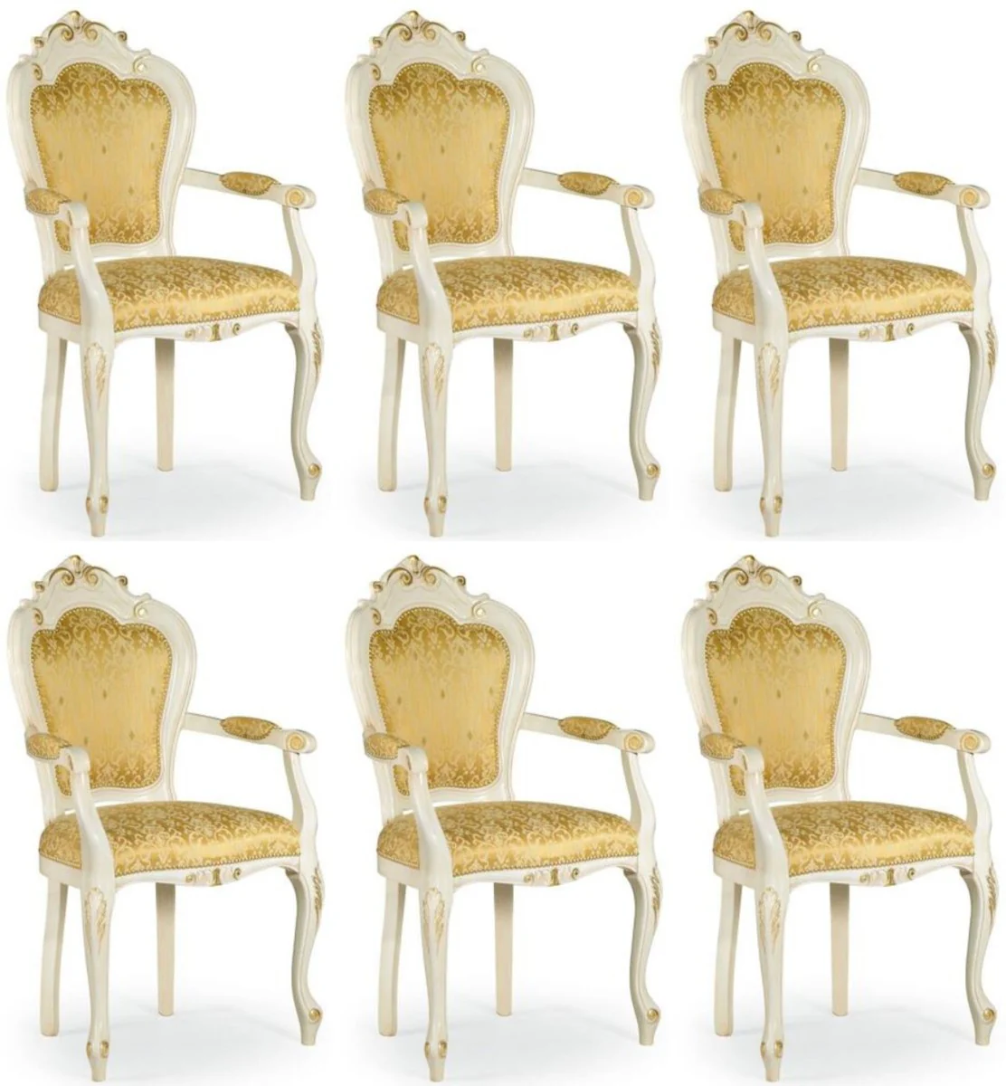 Luxury baroque dining room chair set with armrests gold / white / gold 58 x 50 x H. 103 cm - Baroque kitchen chairs set of 6 - dining room furniture in the baroque style