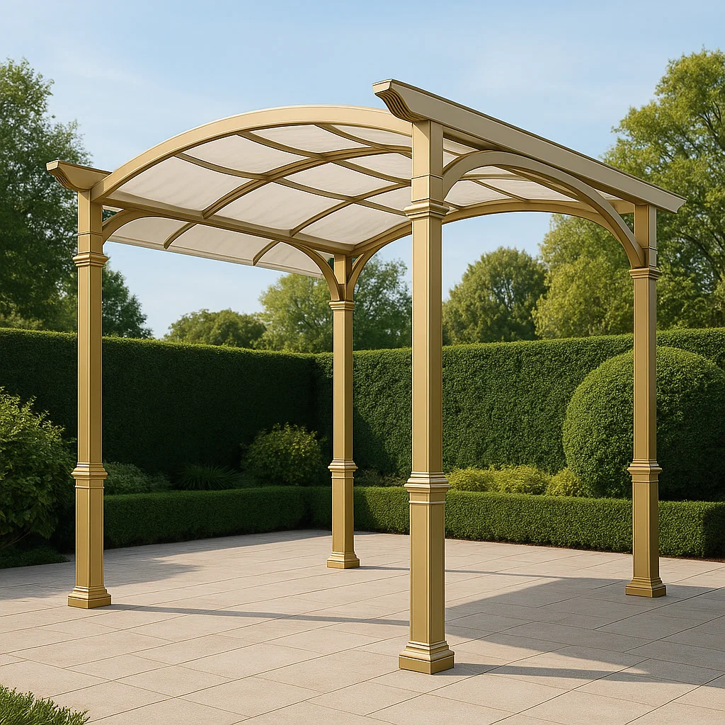 Gartenpergola aus Aluminium – Goldfarben – für den Außenbereich – 400 cm lang x 250 cm hoch x 400 cm tief tXXjOHJ311KS