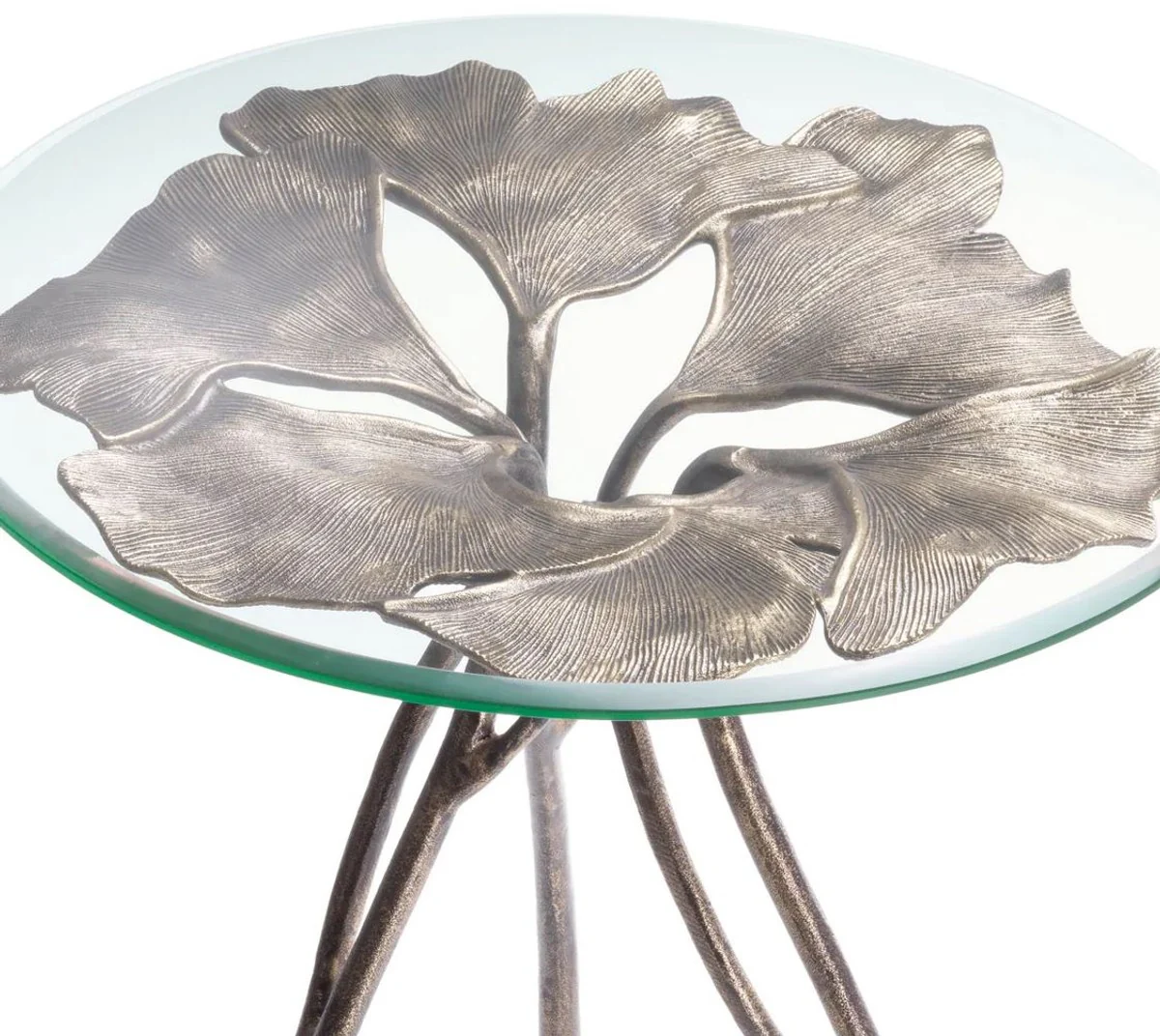 Luxury side table vintage brass Ø 58 x H. 56.5 cm - Round aluminum table with glass top - Luxury furniture - Living room furniture - Hotel furniture - Luxury furnishings