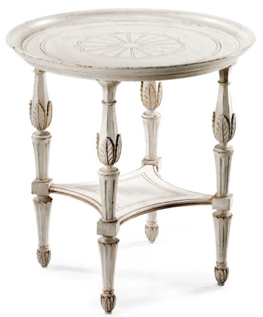 Luxury Baroque Side Table Antique White / Brown - Round Baroque Style Solid Wood Table - Luxury Furniture in Baroque Style - Baroque Furniture - Luxury Quality - Made in Italy