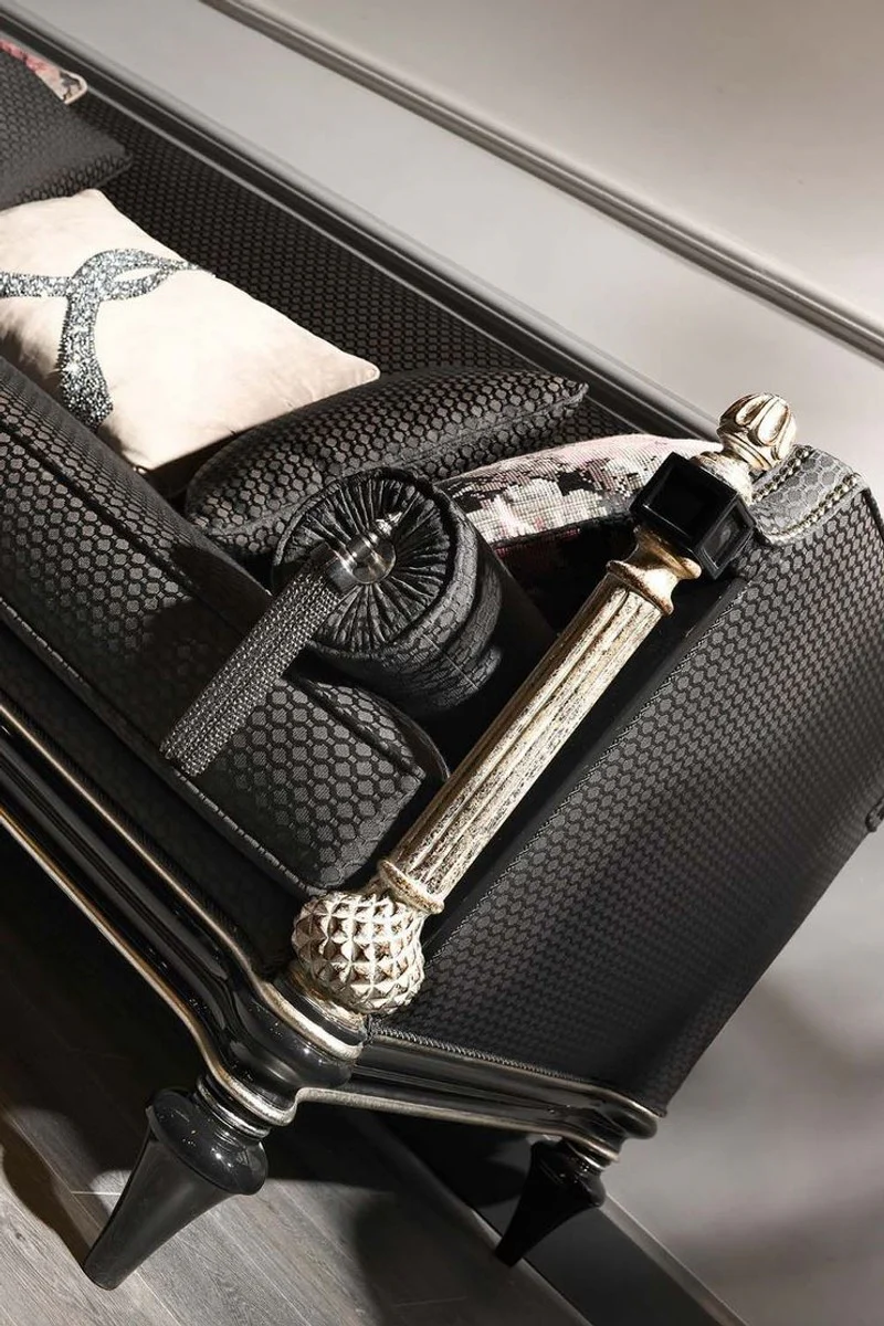 Luxury baroque sofa black / gray / silver / antique gold 250 x 95 x H. 80 cm - magnificent living room sofa in baroque style