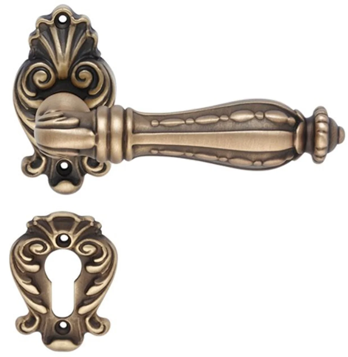 Baroque door handle set brass patinated 14.8 x H. 8.2 cm - Baroque style furniture