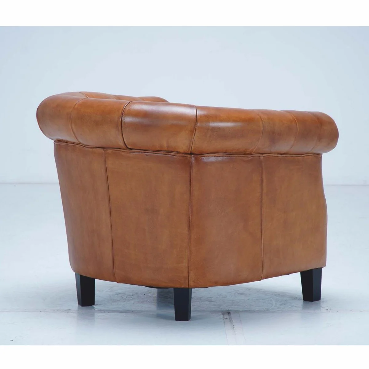 Luxury Chesterfield genuine leather armchair light brown / black - genuine leather furniture