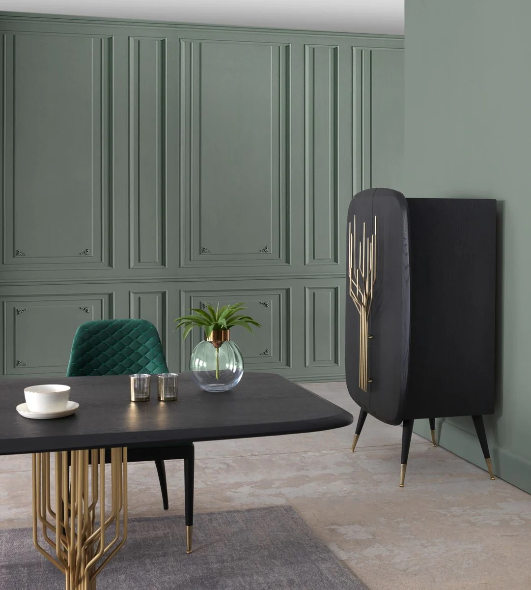 Luxury bar cabinet black / antique brass 88 x 55 x H. 152 cm - Solid wood wine cabinet with 2 doors - Living room furniture - Bar furniture - Hotel furniture - Luxury collection