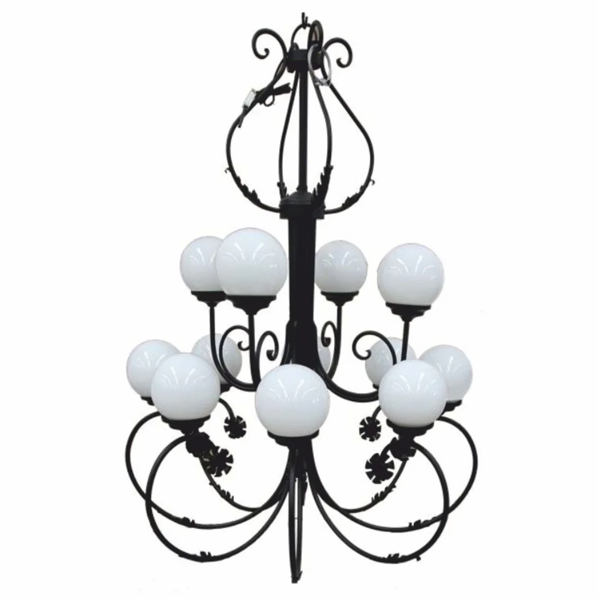 Luxury baroque wrought iron chandelier black / white Ø 110 x H. 155 cm