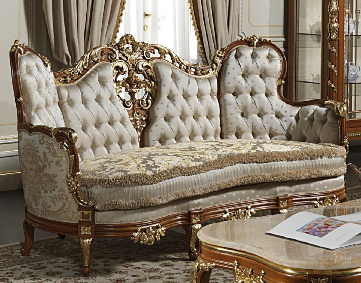 Luxury Baroque Sofa Cream / Silver / Brown / Gold - Elegant handmade living room sofa with elegant pattern - Hotel Furniture - Castle Furniture - Luxury Quality - Made in Italy