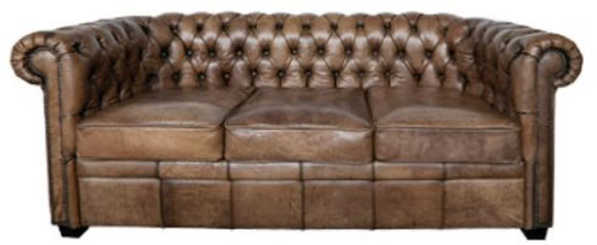 Luxury Chesterfield Buffalo Leather Sofa Vintage Brown 192 x 92 x H. 73 cm - Luxury Furniture