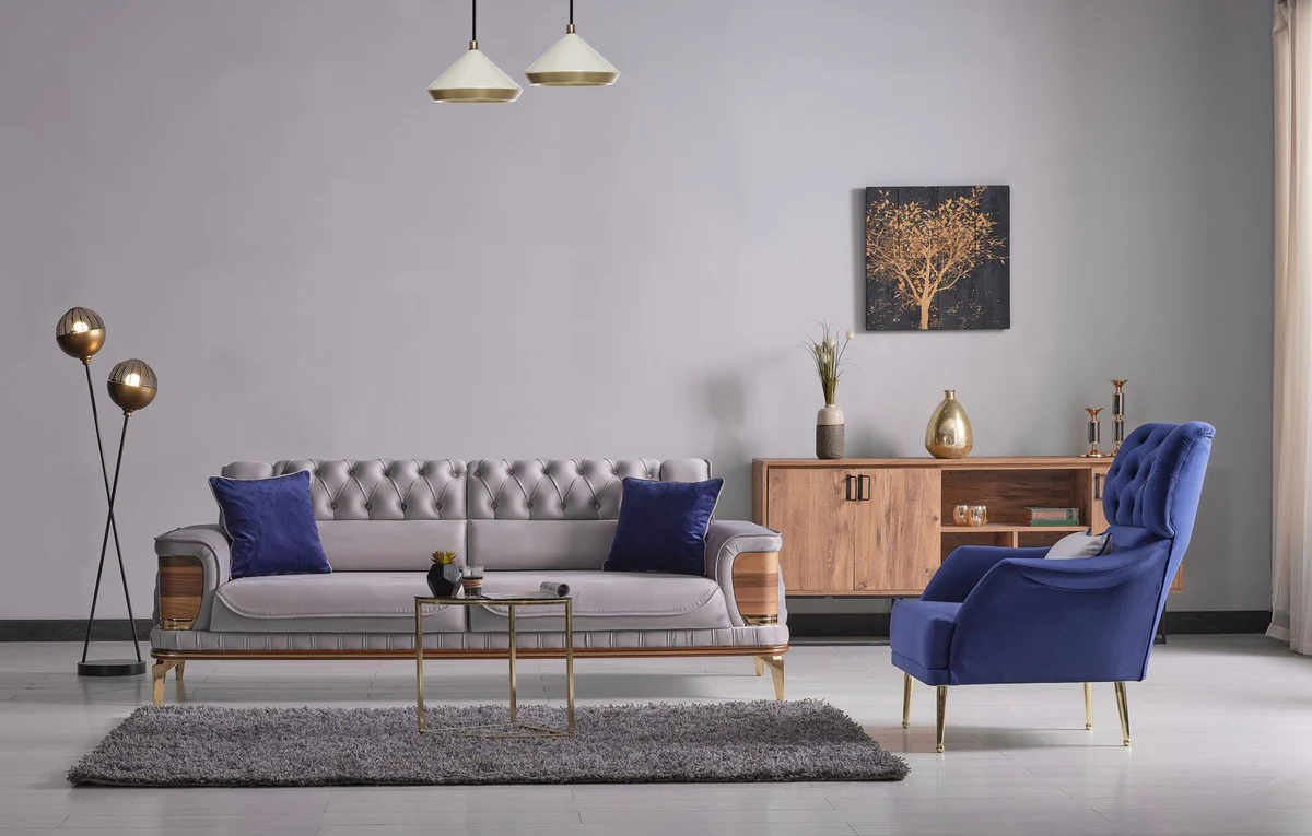 Luxury sofa bed gray / brown / gold 232 x 92 x H. 85 cm - Living room sofa with 2 pillows - Luxury living room furniture