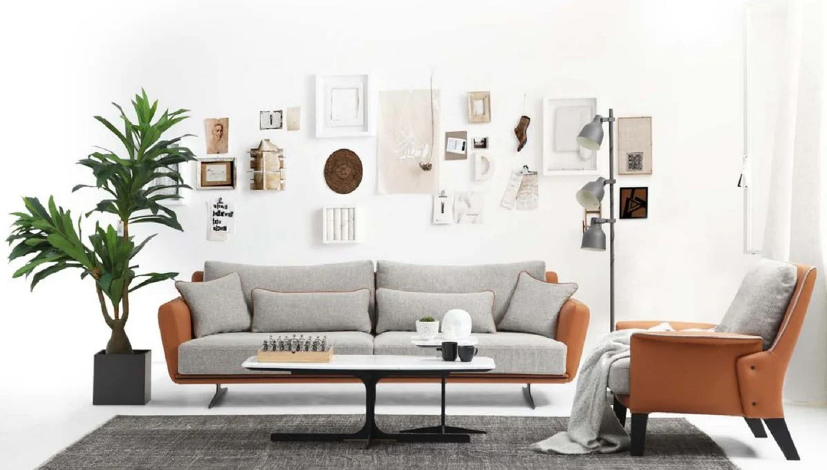 Luxus Sofa Grau / Braun / Schwarz 230 x 100 x H. 80 cm - Modernes Wohnzimmer Sofa - Hotel Sofa - Luxus Möbel