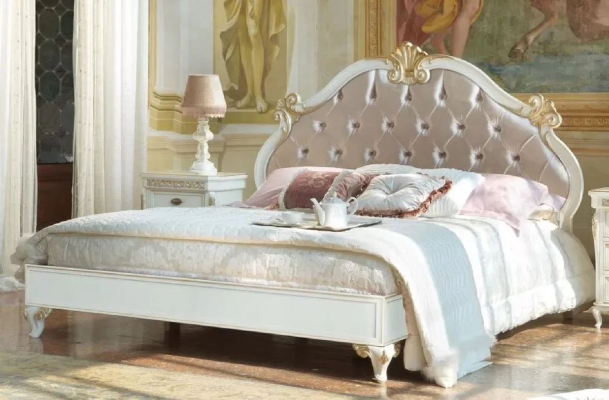 Luxury Baroque Double Bed Pink / White / Gold - Magnificent Solid Wood Bed - Baroque Bedroom Furniture - Luxury Quality - Made in Italy
