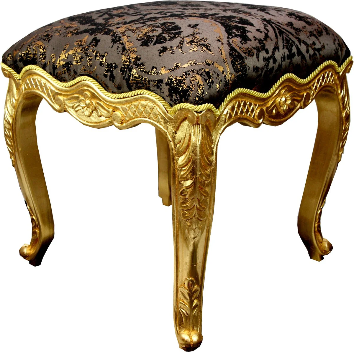 Pompöös by Luxus Baroque Stool Square Gray / Black Pattern / Gold - Pompööser Baroque Stool designed by Harald Glööckler