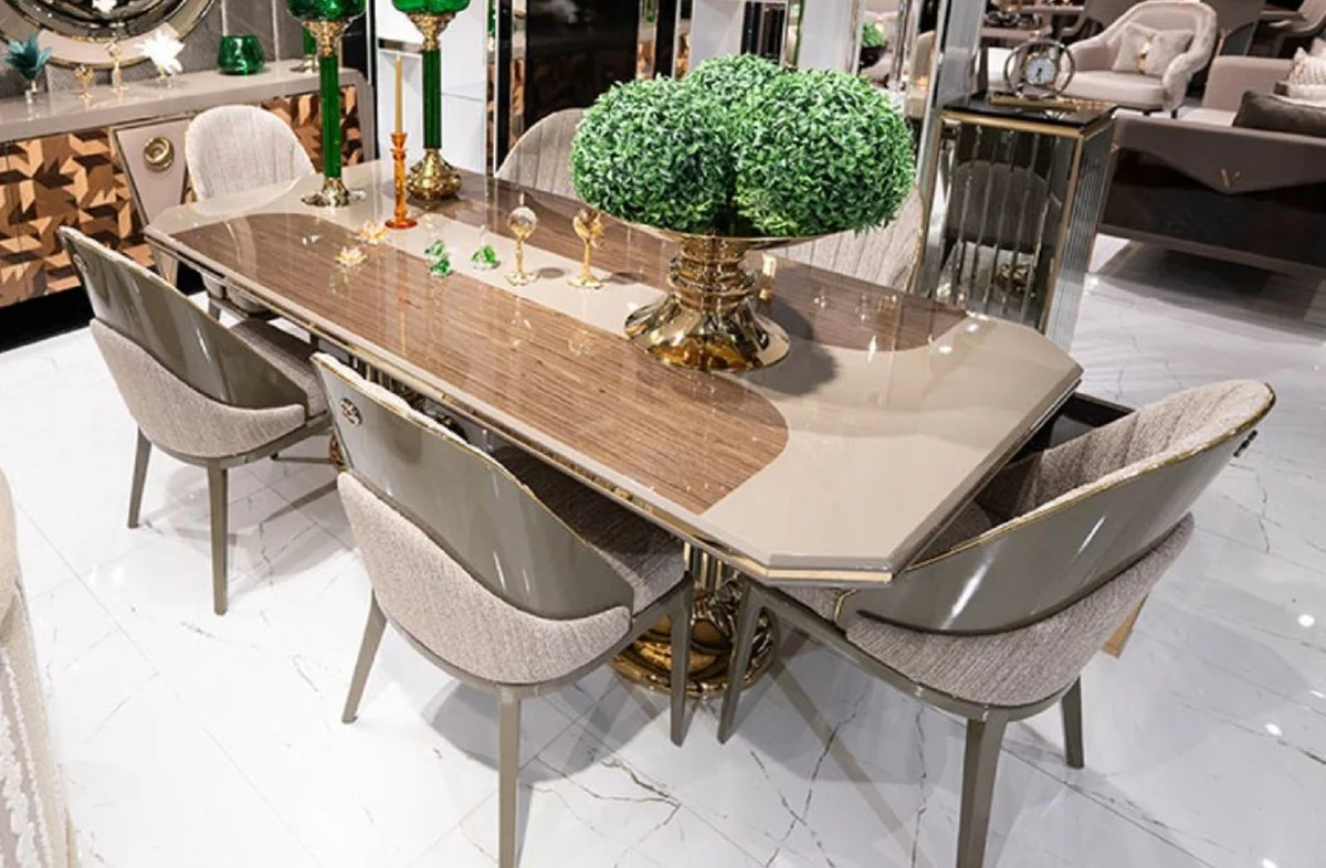 Luxury Dining Room Set Gray / Brown / Gold - 1 Luxury Dining Table & 6 Luxury Dining Chairs - Luxury Dining Room Furniture