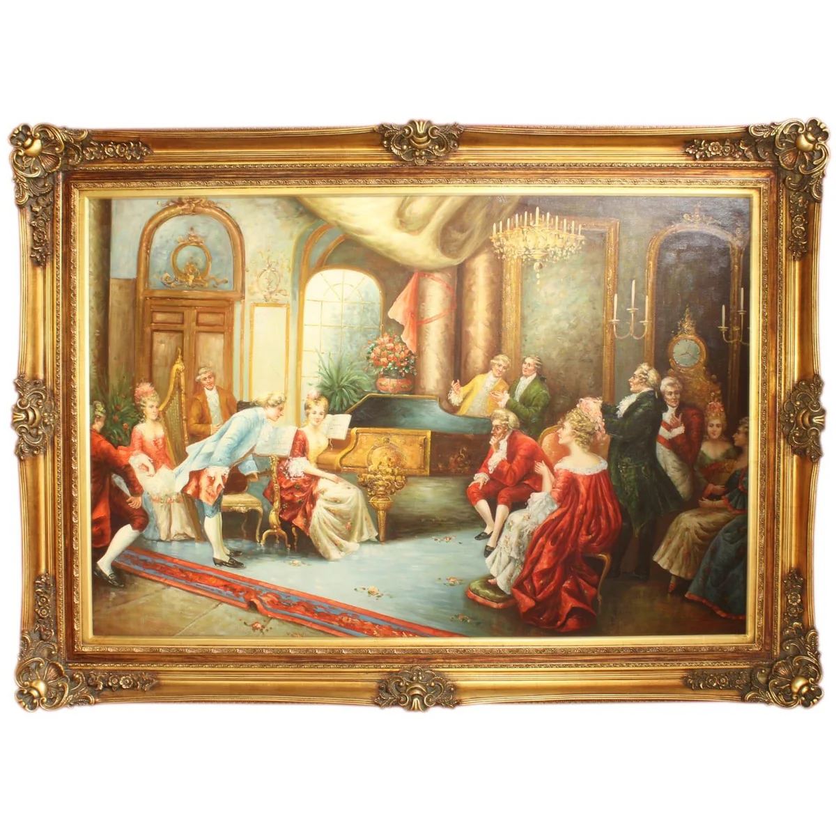 Huge Hand-Painted Baroque Oil Painting Evening with Classical Music Gold Magnificence Frame 225 x 165 x 10 cm - Solid Material
