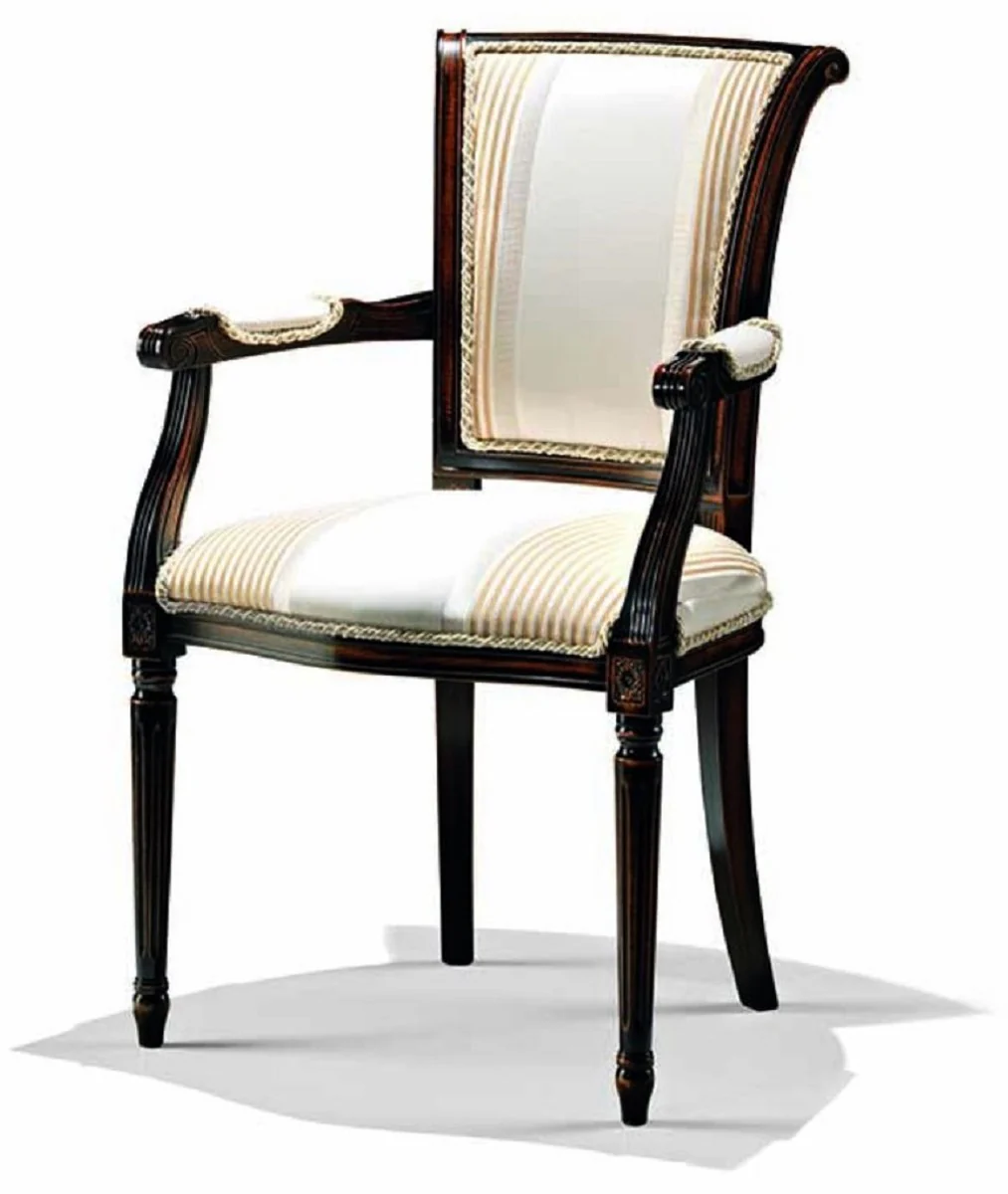 Luxury Baroque Dining Room Chair with Armrests White / Beige / Dark Brown - Baroque Furniture - Made in Italy