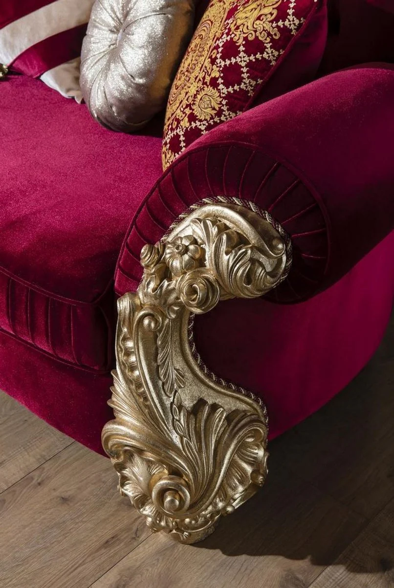 Luxury Baroque sofa Bordeaux red / gold 244 x 95 x H. 123 cm - Magnificent living room sofa with decorative pillows - Baroque living room furniture