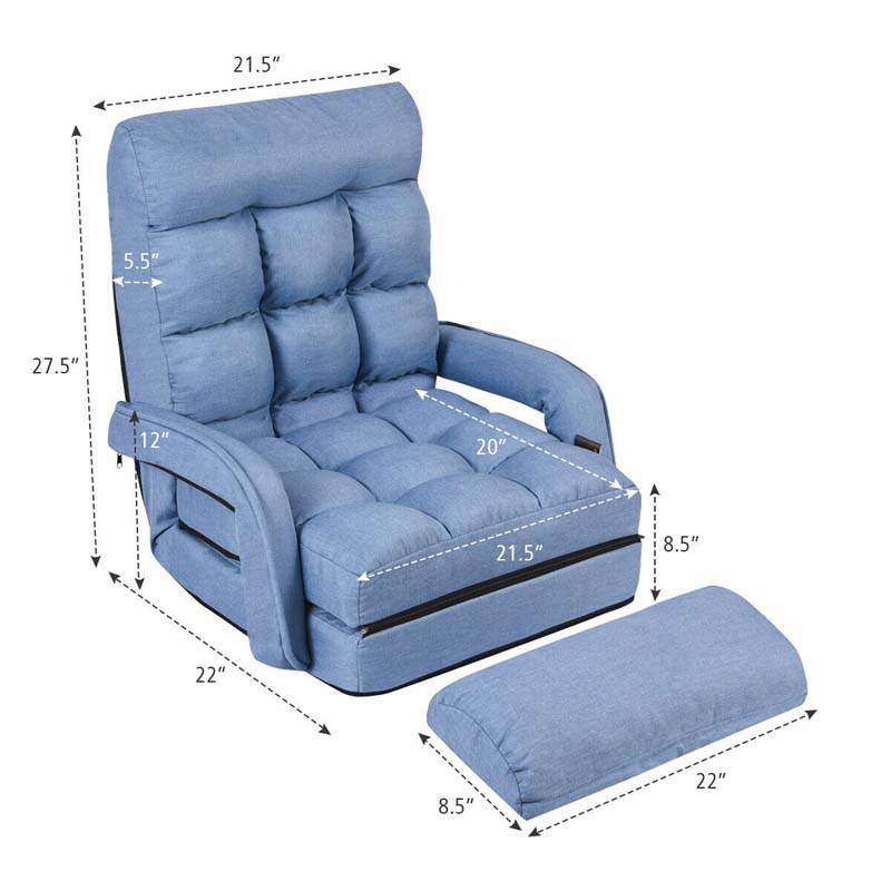 Foldable Massage Floor Chair Recliner, Single Lazy Sofa with Ergonomic Armrest, Adjustable 5 Backrest Position & Detachable Mat