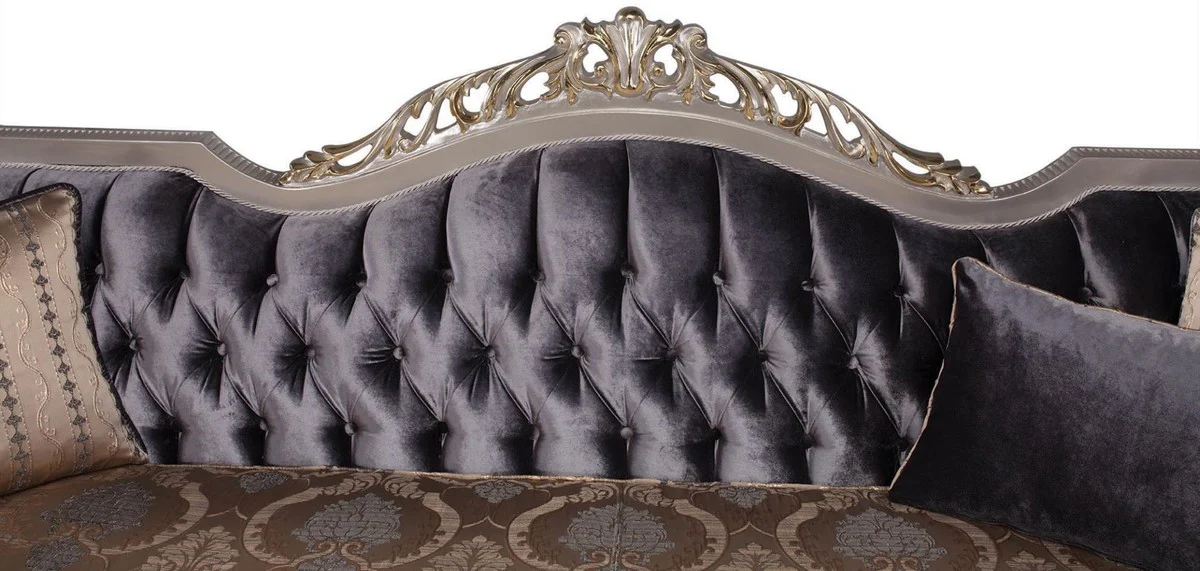 Luxury Baroque living room sofa with cushions purple / beige / silver / gold 228 x 93 x H. 108 cm - Baroque furniture