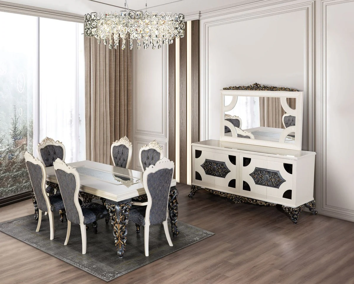 Luxury Baroque Dining Room Chair Set of 6 Blue / White / Gold - Magnificent Baroque Style Kitchen Chairs - Luxury Dining Room Furniture in Baroque Style - Baroque Dining Room Furniture - Baroque Style Furniture