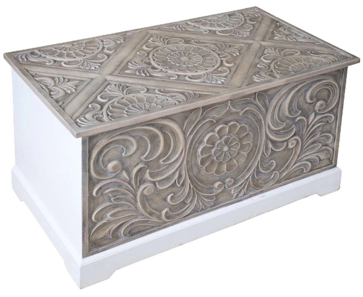 Country house style chest white / brown 79 x 42 x H. 46 cm - Handcrafted country house style wooden chest