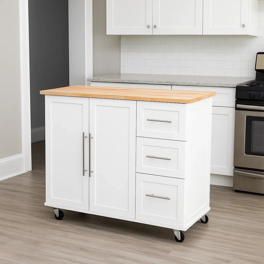 Küchenwagen, weiß, Holz, geeignet für die Küche, 136 x 43 x 91 cm